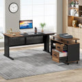 L-Shaped Executive Desk with File Cabinet & Storage