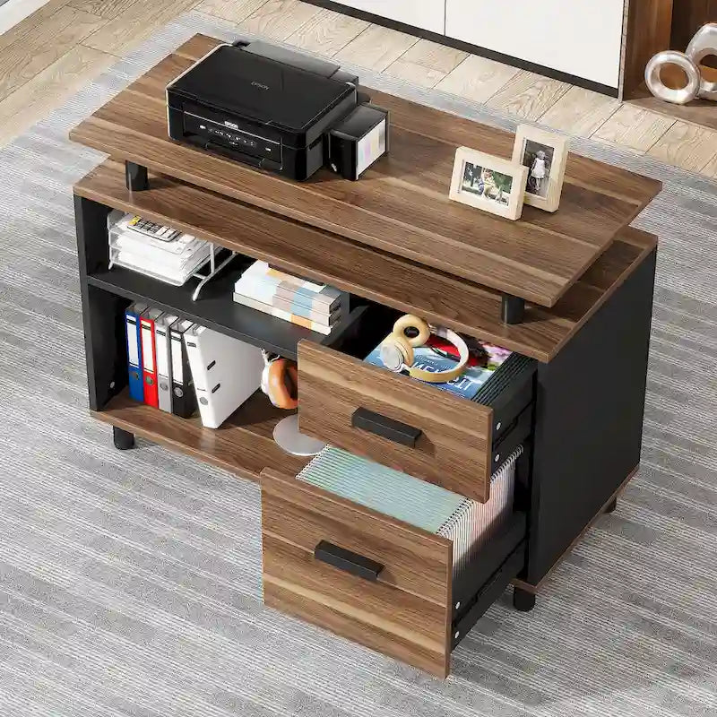 L-Shaped Executive Desk with File Cabinet & Storage