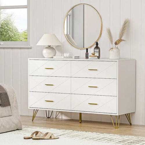 6-Drawer Fluted Dresser with Gold Handles & Anti-Tip Safety Device