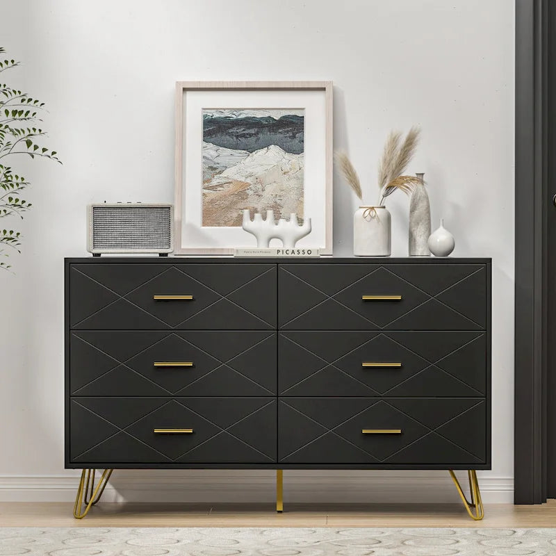6-Drawer Fluted Dresser with Gold Handles & Anti-Tip Safety Device