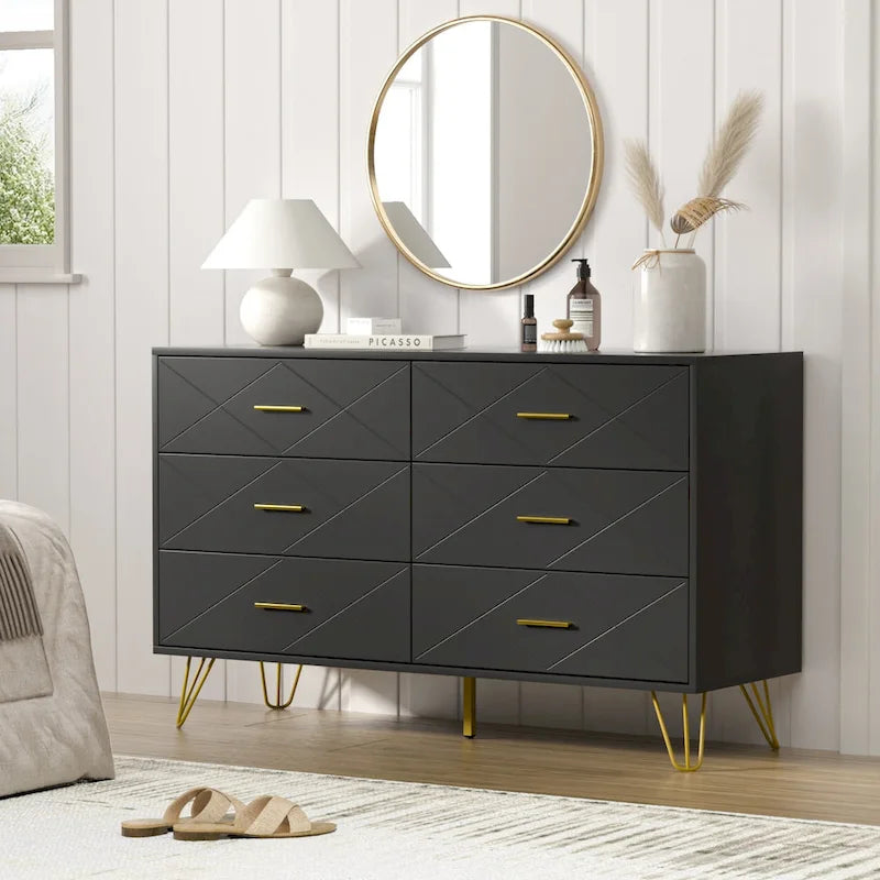 6-Drawer Fluted Dresser with Gold Handles & Anti-Tip Safety Device