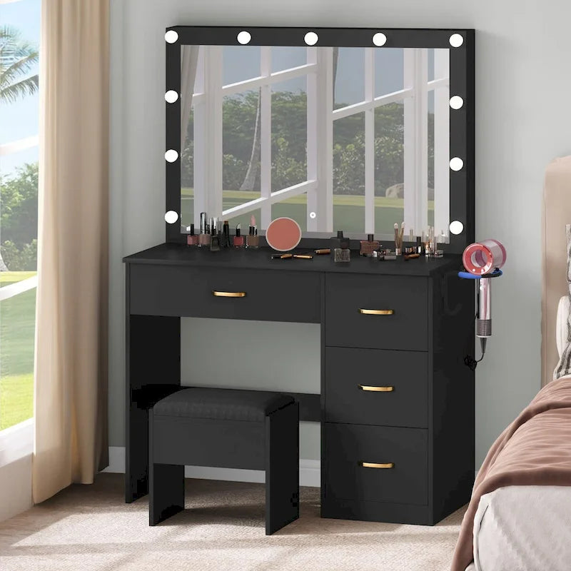 LED Vanity Desk with Mirror, Drawers & Stool