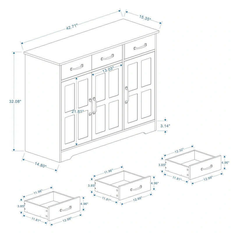 Farmhouse Sideboard Buffet Cabinet with 3 Drawers & 3 Doors