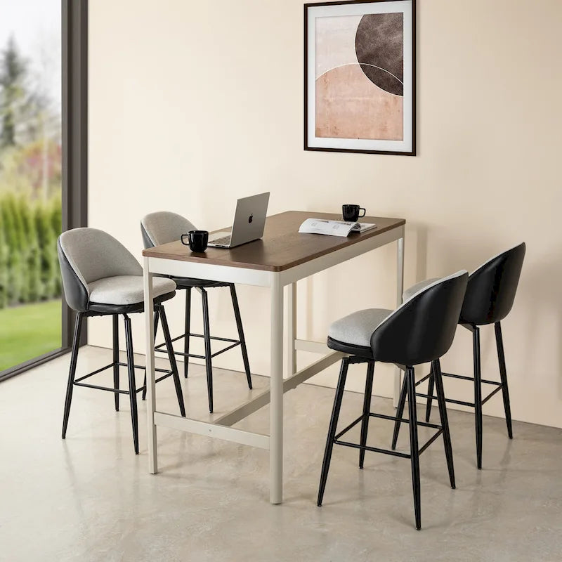 Mid-Century Swivel Bar Stools with Faux Leather & Chenille Cushion