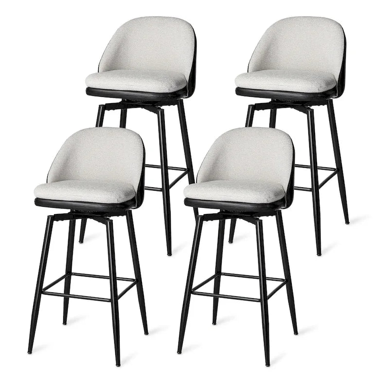 Mid-Century Swivel Bar Stools with Faux Leather & Chenille Cushion
