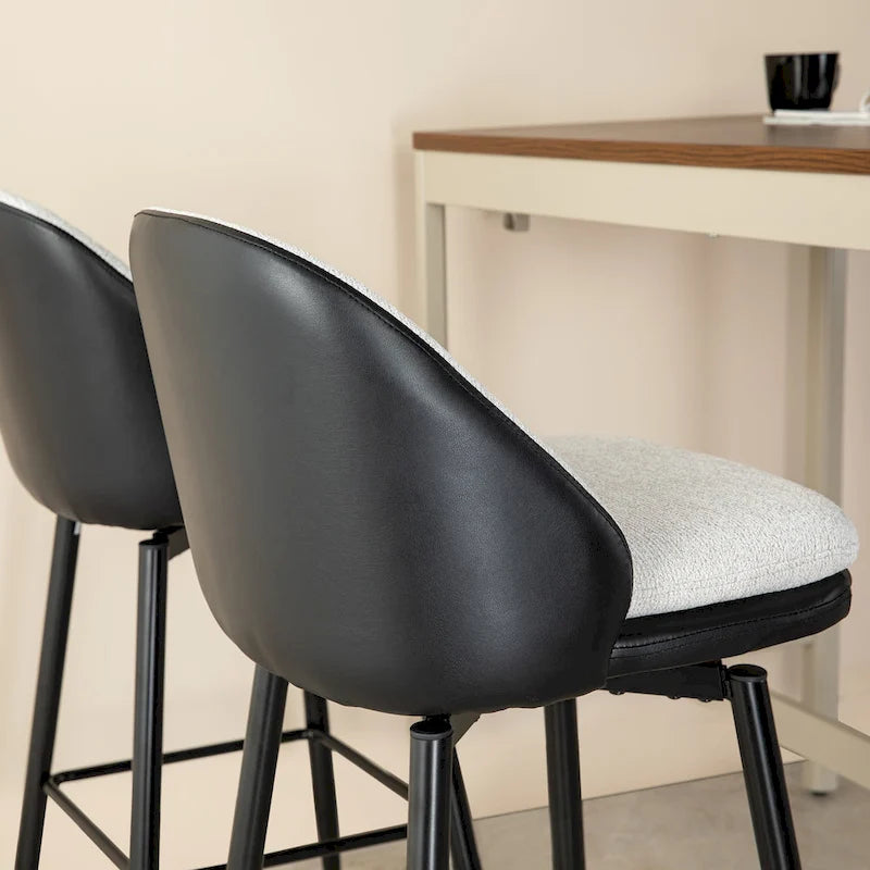 Mid-Century Swivel Bar Stools with Faux Leather & Chenille Cushion