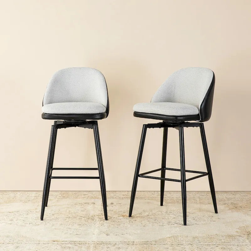 Mid-Century Swivel Bar Stools with Faux Leather & Chenille Cushion
