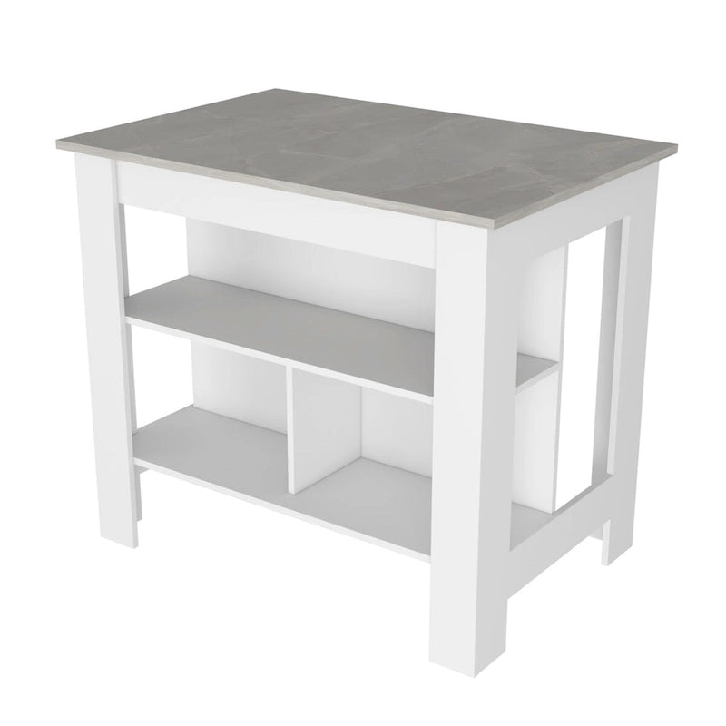Kitchen Island with 3 Shelves, Marble Finish