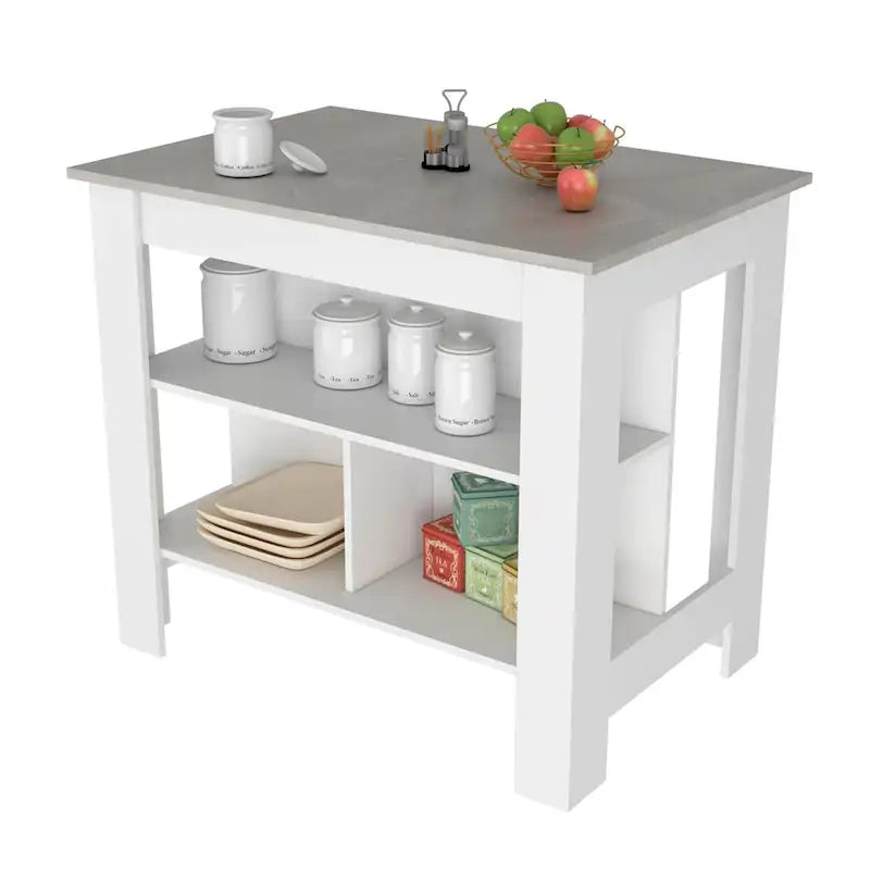 Kitchen Island with 3 Shelves, Marble Finish