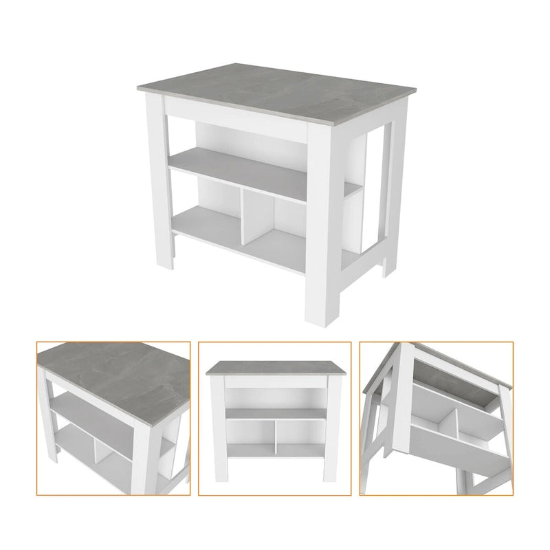 Kitchen Island with 3 Shelves, Marble Finish