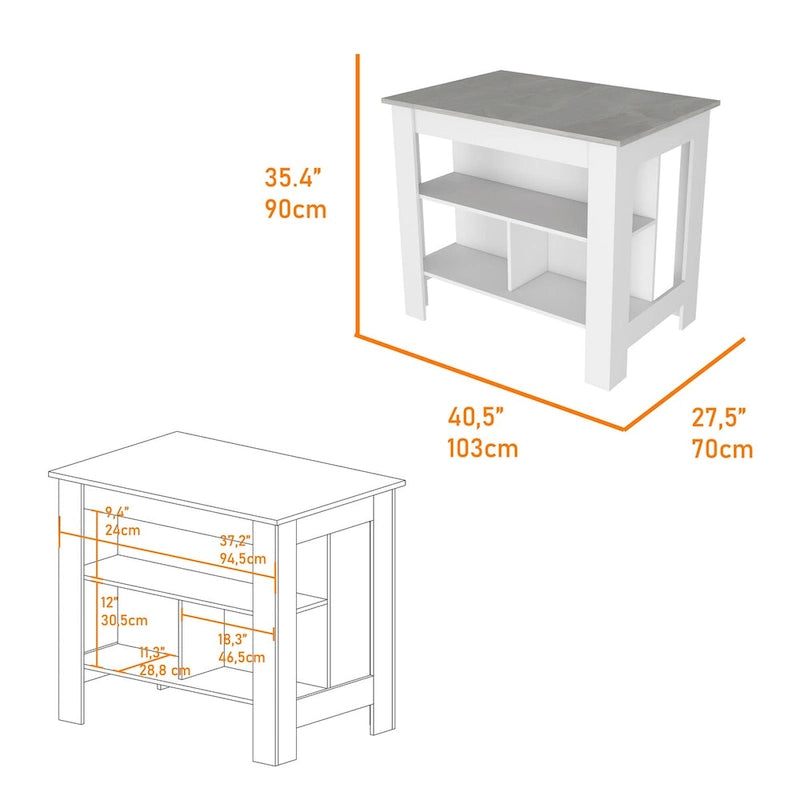Kitchen Island with 3 Shelves, Marble Finish