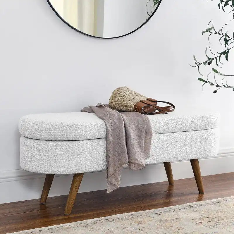 Upholstered Storage Bench with Solid Wood Legs