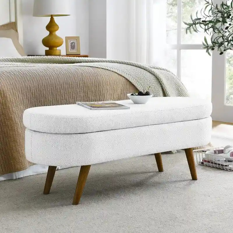 Upholstered Storage Bench with Solid Wood Legs