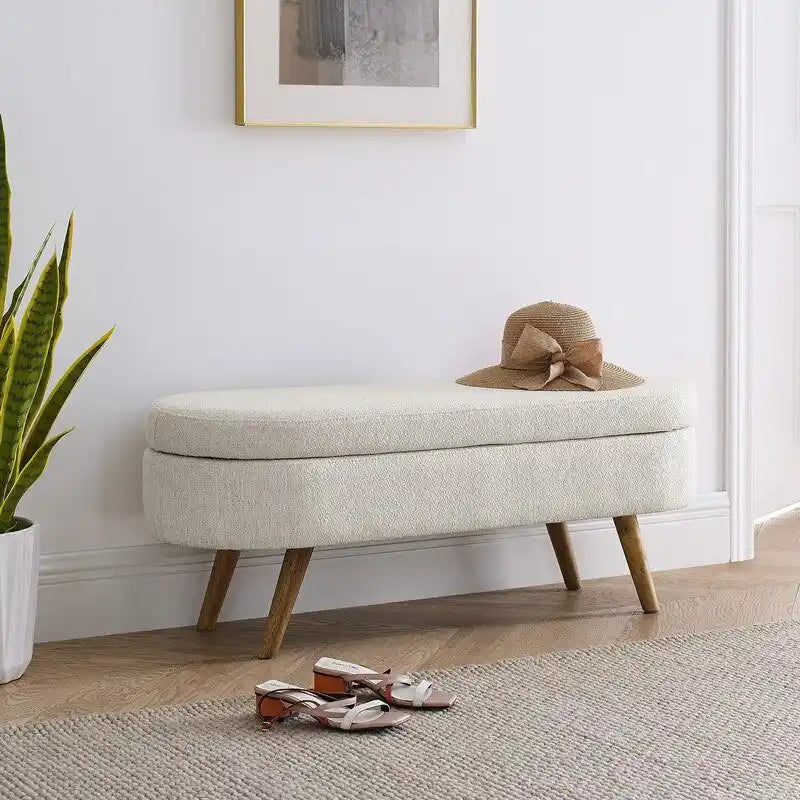 Upholstered Storage Bench with Solid Wood Legs