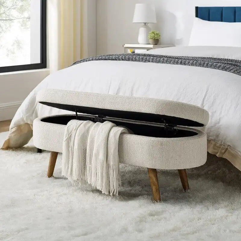 Upholstered Storage Bench with Solid Wood Legs