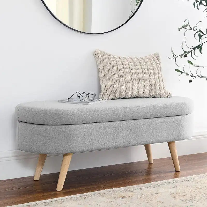 Upholstered Storage Bench with Solid Wood Legs