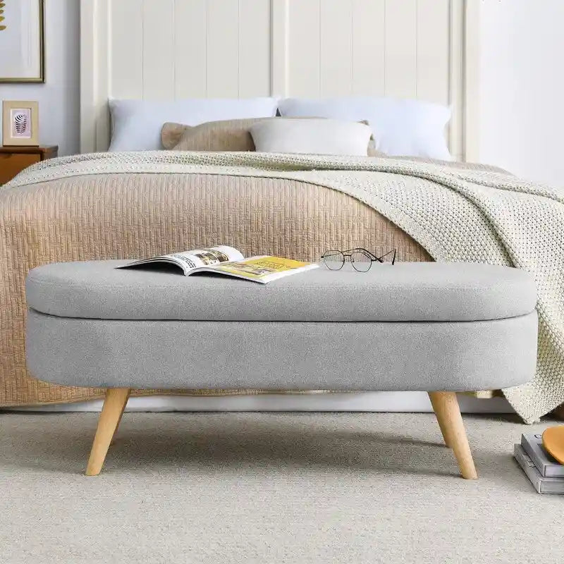 Upholstered Storage Bench with Solid Wood Legs