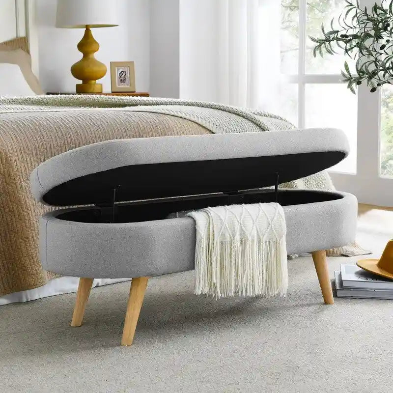 Upholstered Storage Bench with Solid Wood Legs