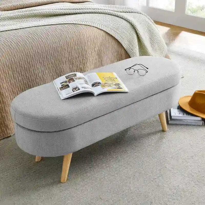 Upholstered Storage Bench with Solid Wood Legs