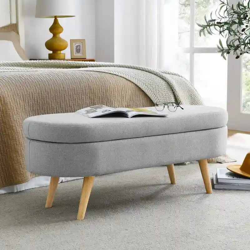 Upholstered Storage Bench with Solid Wood Legs