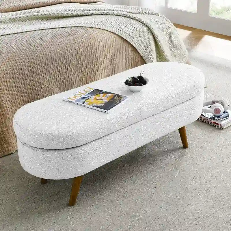Upholstered Storage Bench with Solid Wood Legs