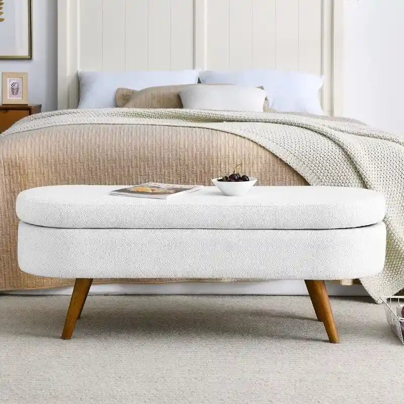 Upholstered Storage Bench with Solid Wood Legs