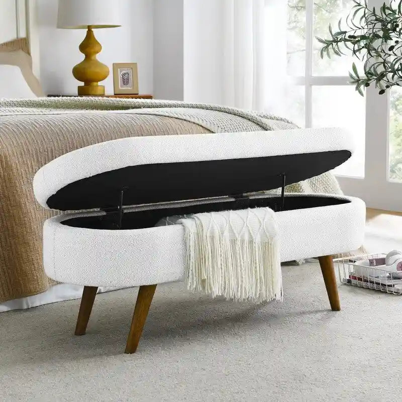 Upholstered Storage Bench with Solid Wood Legs