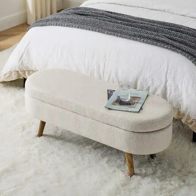 Upholstered Storage Bench with Solid Wood Legs