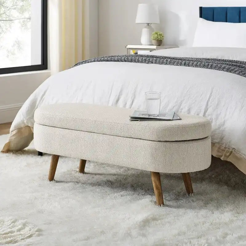 Upholstered Storage Bench with Solid Wood Legs