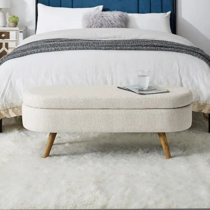 Upholstered Storage Bench with Solid Wood Legs