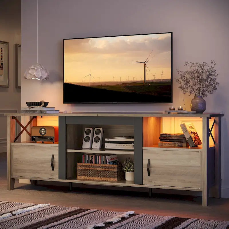 63" Farmhouse TV Stand with RGB LED Lights