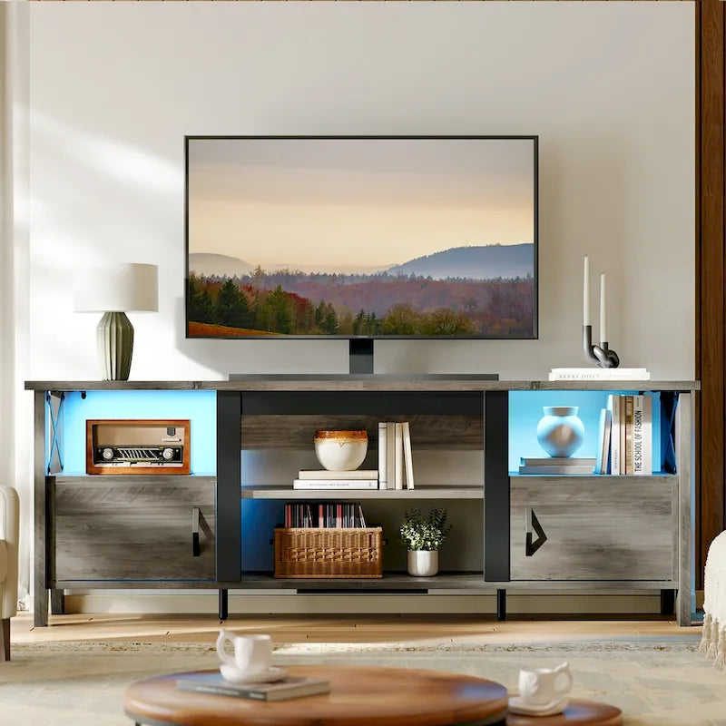 63" Farmhouse TV Stand with RGB LED Lights