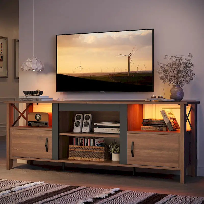 63" Farmhouse TV Stand with RGB LED Lights
