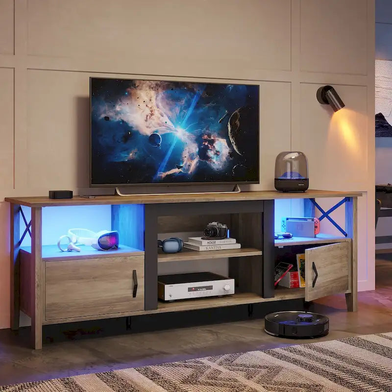 63" Farmhouse TV Stand with RGB LED Lights