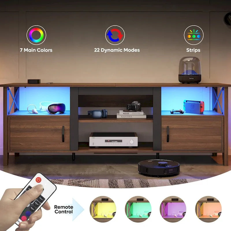 63" Farmhouse TV Stand with RGB LED Lights