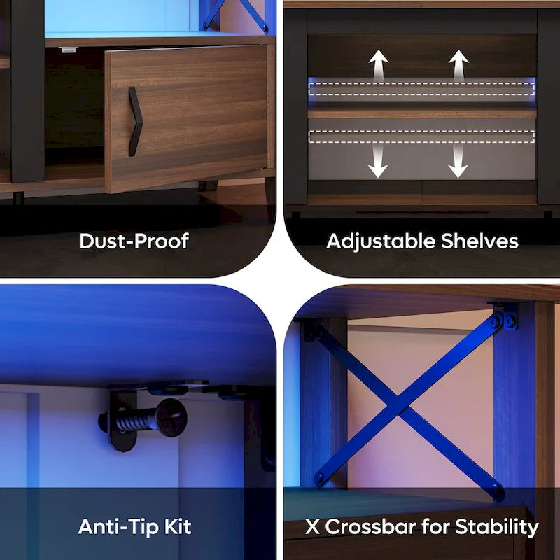 63" Farmhouse TV Stand with RGB LED Lights