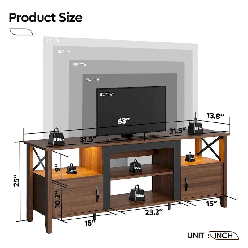 63" Farmhouse TV Stand with RGB LED Lights