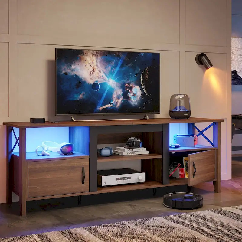 63" Farmhouse TV Stand with RGB LED Lights