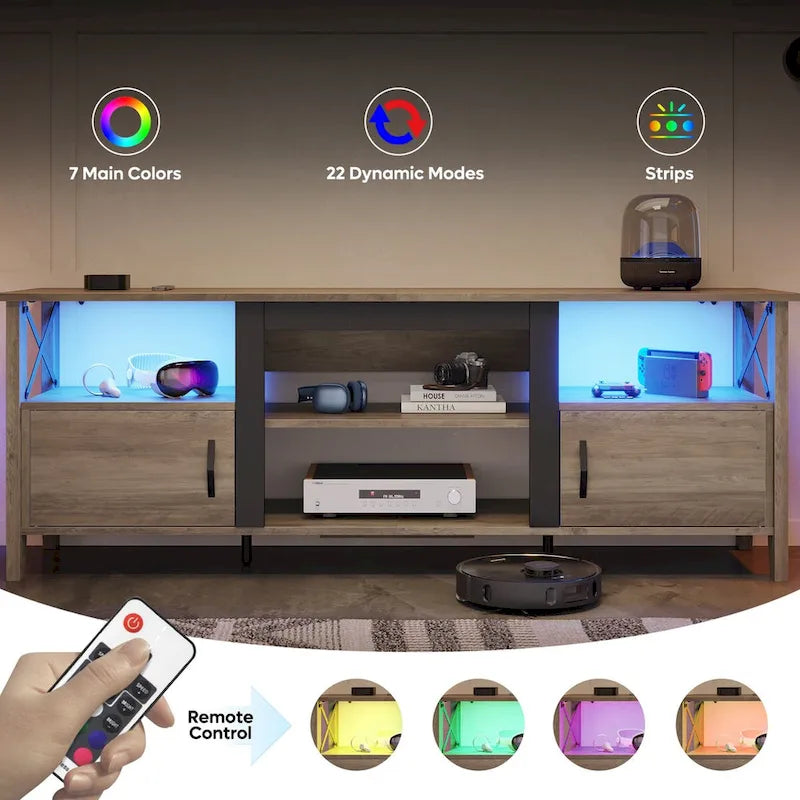 63" Farmhouse TV Stand with RGB LED Lights