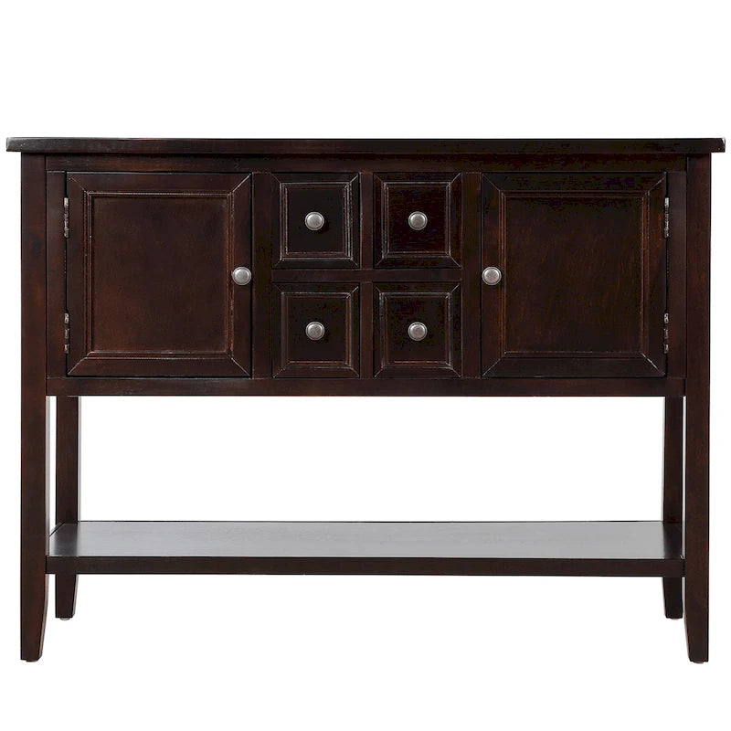 Solid Acacia Wood Buffet Sideboard with 4 Drawers, 2 Cabinets & Bottom Shelf
