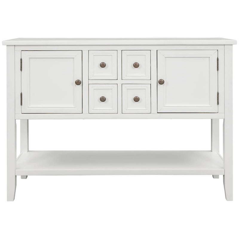 Solid Acacia Wood Buffet Sideboard with 4 Drawers, 2 Cabinets & Bottom Shelf