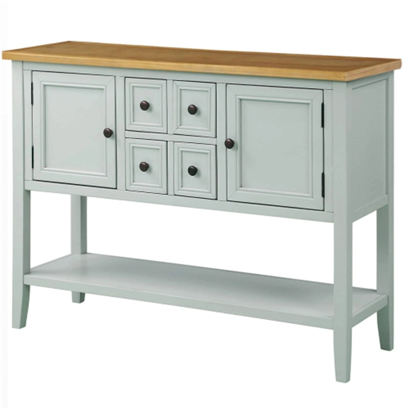 Solid Acacia Wood Buffet Sideboard with 4 Drawers, 2 Cabinets & Bottom Shelf