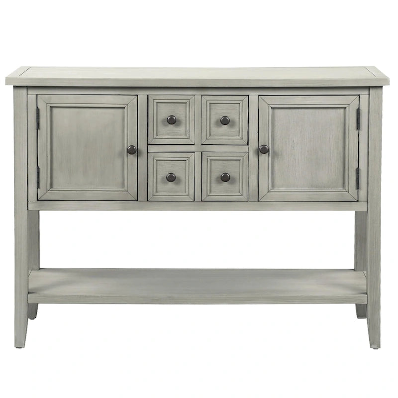 Solid Acacia Wood Buffet Sideboard with 4 Drawers, 2 Cabinets & Bottom Shelf
