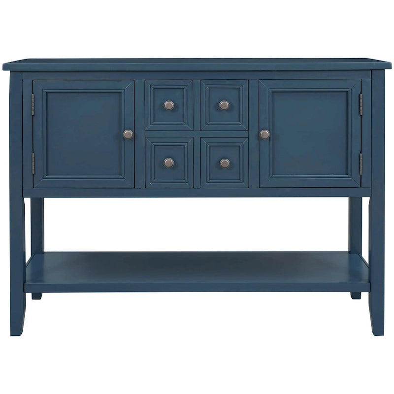 Solid Acacia Wood Buffet Sideboard with 4 Drawers, 2 Cabinets & Bottom Shelf