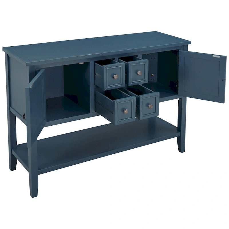 Solid Acacia Wood Buffet Sideboard with 4 Drawers, 2 Cabinets & Bottom Shelf