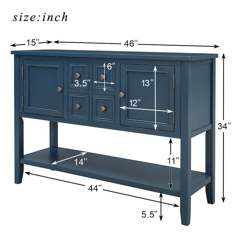 Solid Acacia Wood Buffet Sideboard with 4 Drawers, 2 Cabinets & Bottom Shelf