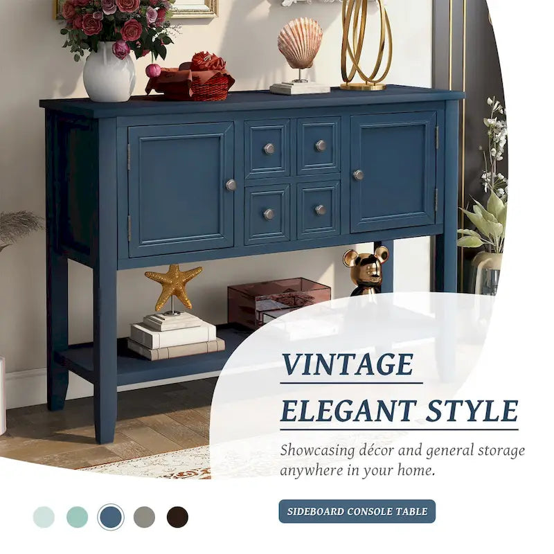 Solid Acacia Wood Buffet Sideboard with 4 Drawers, 2 Cabinets & Bottom Shelf