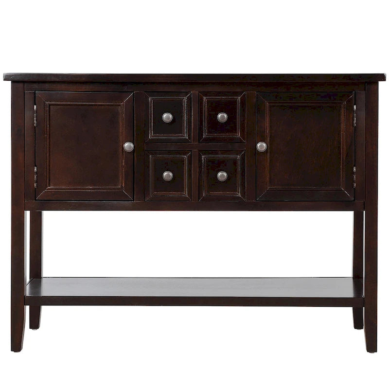 Solid Acacia Wood Buffet Sideboard with 4 Drawers, 2 Cabinets & Bottom Shelf