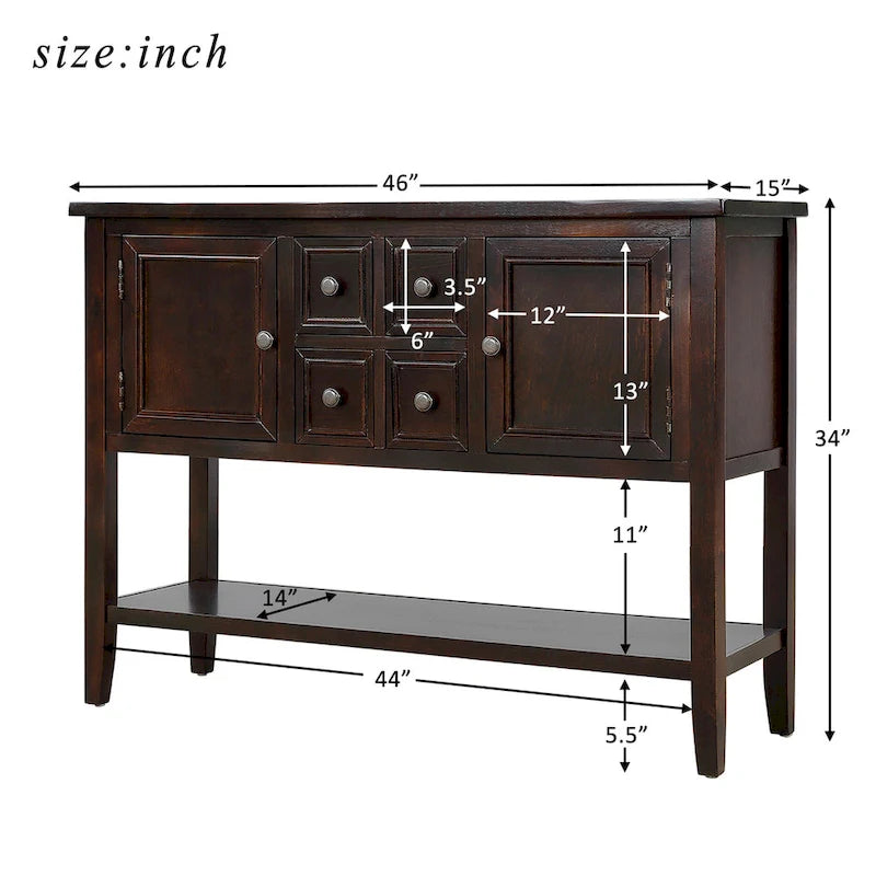 Solid Acacia Wood Buffet Sideboard with 4 Drawers, 2 Cabinets & Bottom Shelf