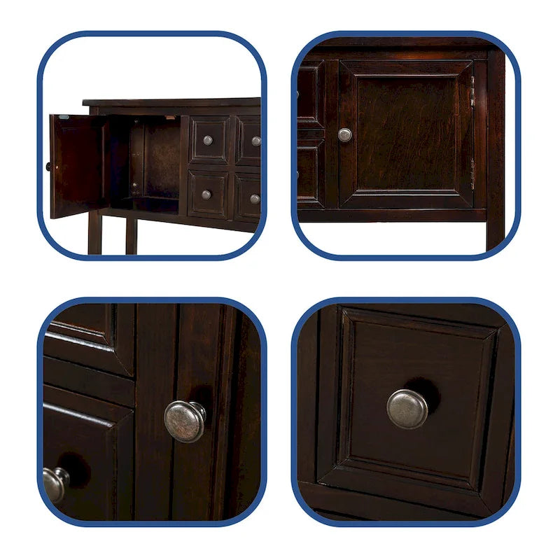 Solid Acacia Wood Buffet Sideboard with 4 Drawers, 2 Cabinets & Bottom Shelf